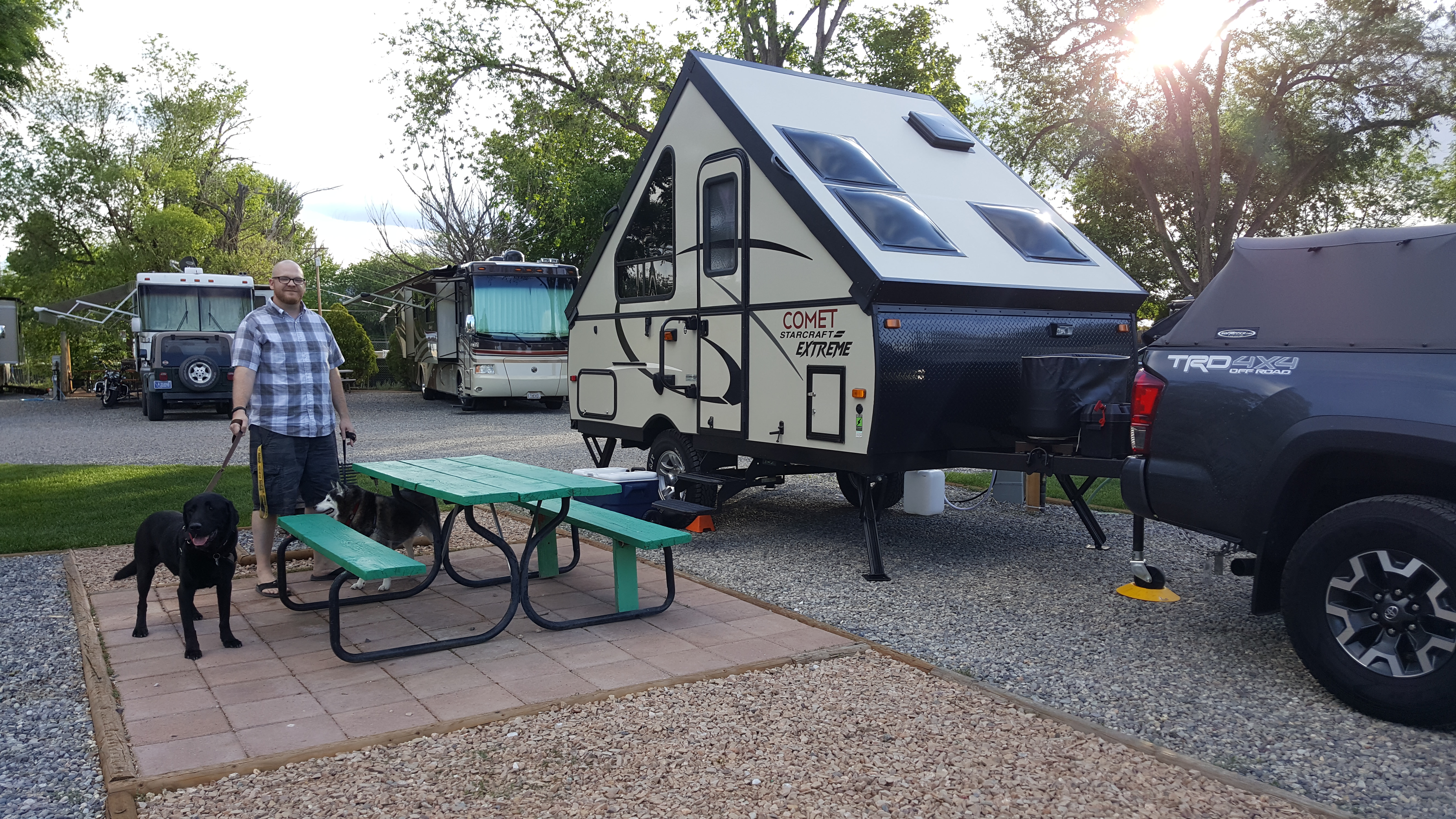 Camper set up at KOA site