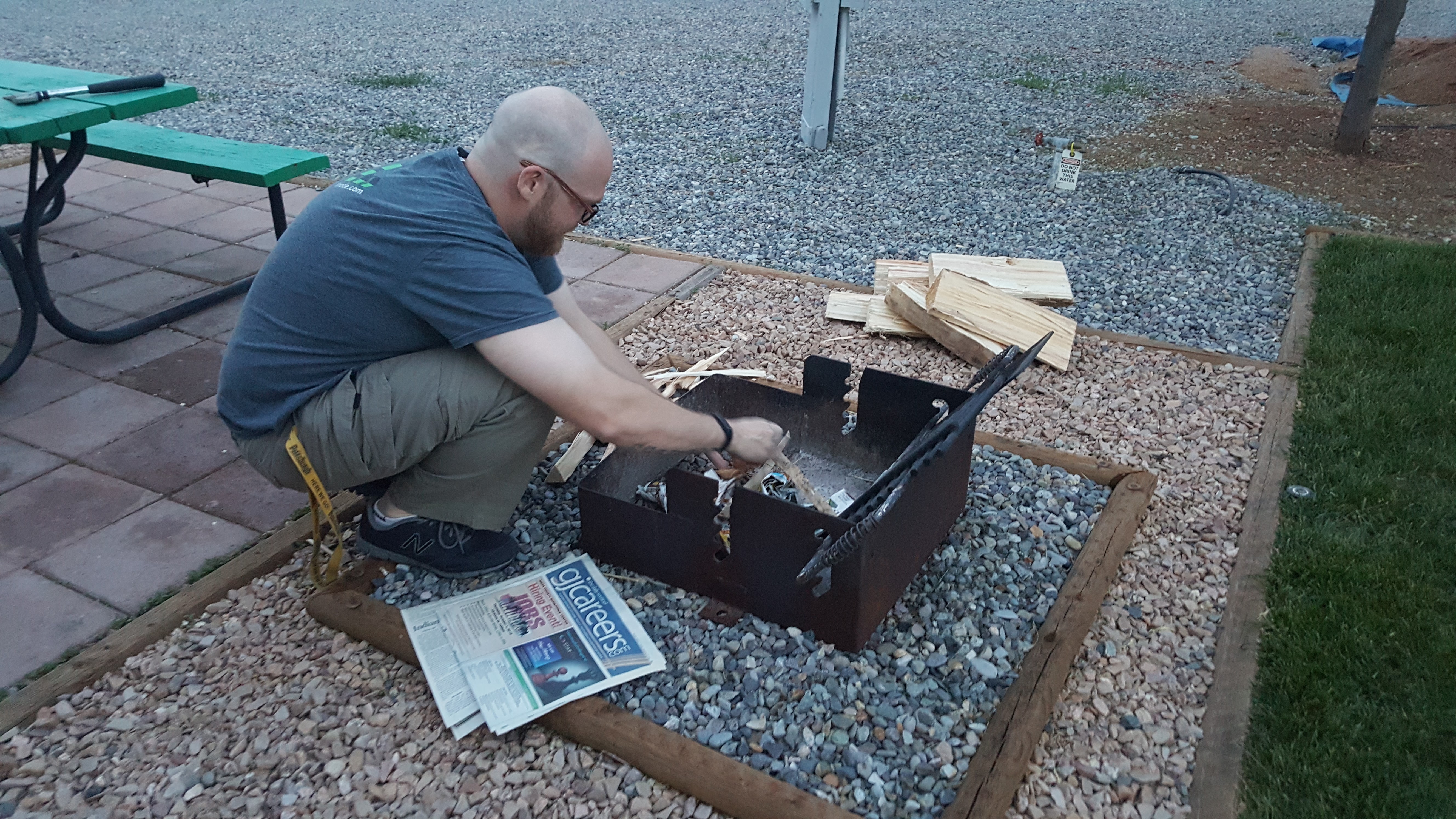 Russ setting up a campfire