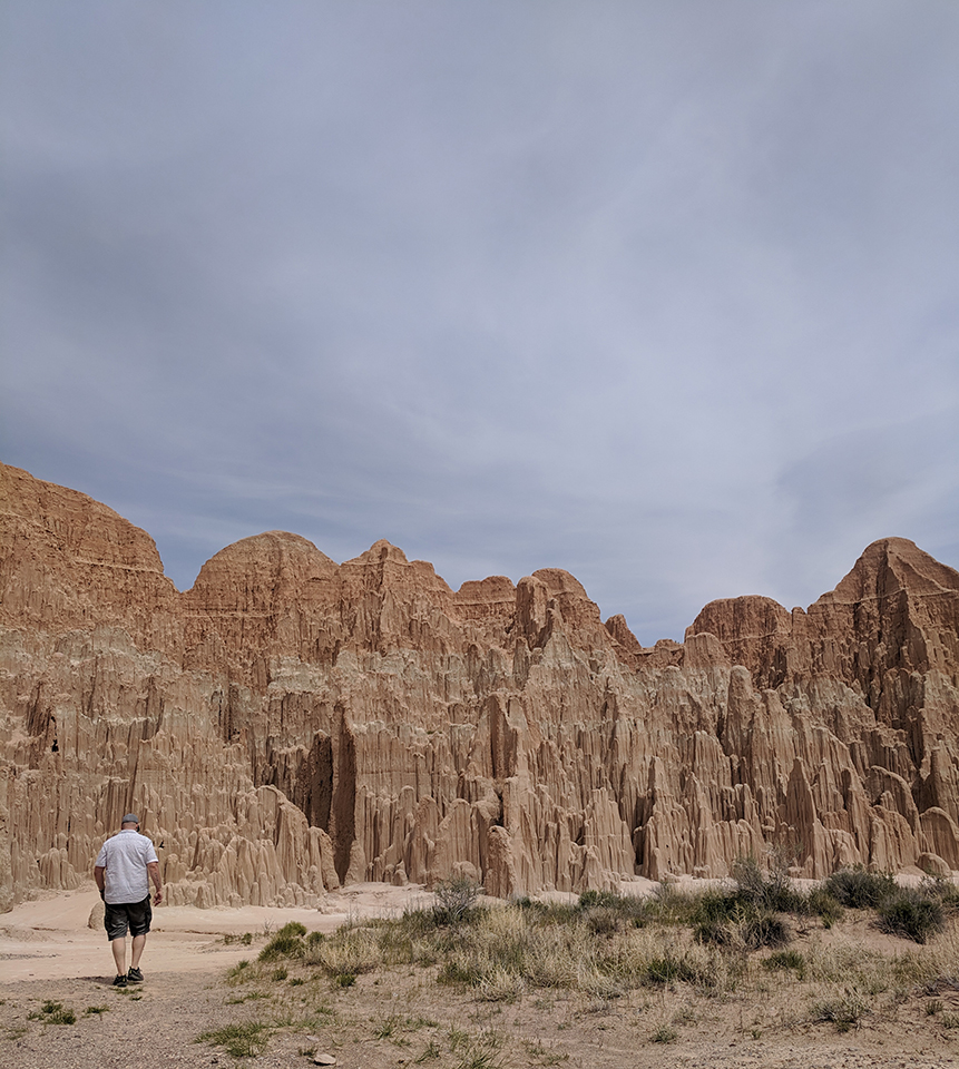 Walking through the sandstone pillars of Cathedral Gorge State Park